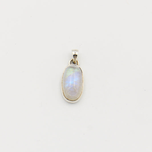 Rainbow Moonstone Inverted Pear Sterling Pendant