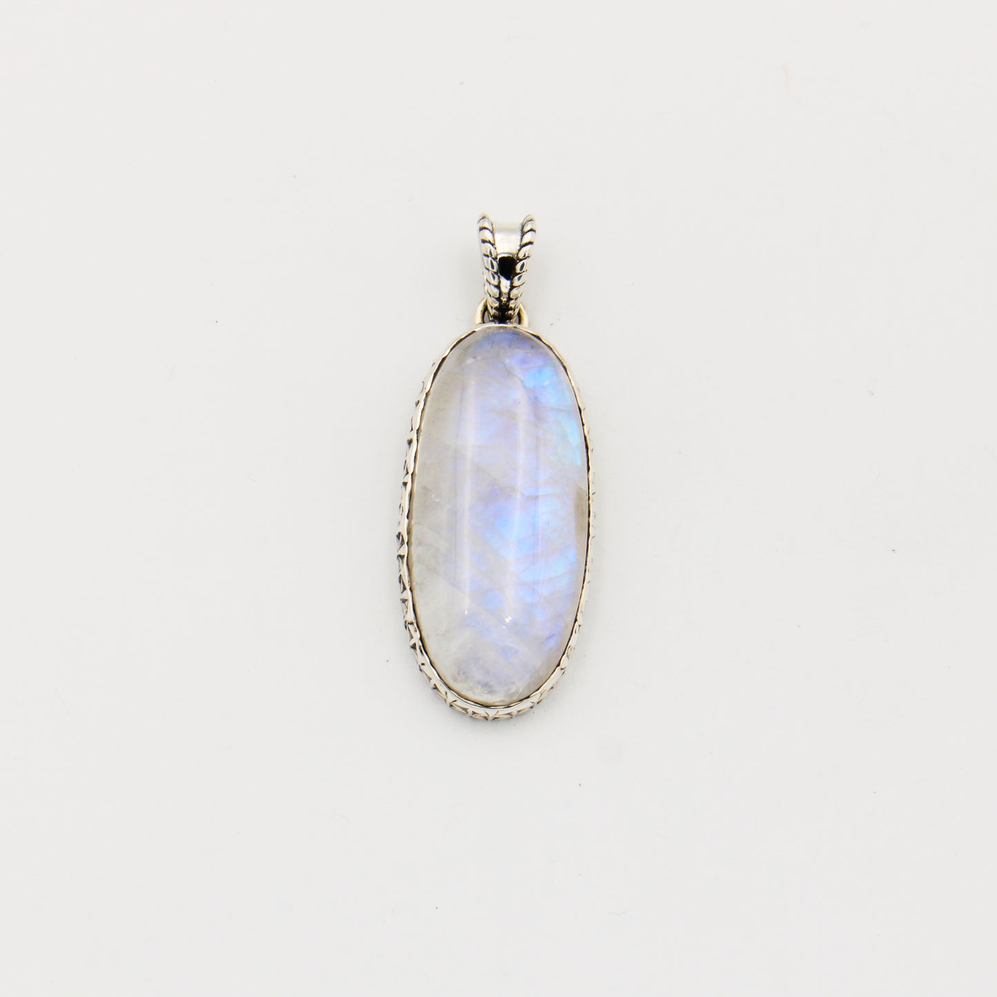 Rainbow Moonstone Large Oval Sterling Pendant