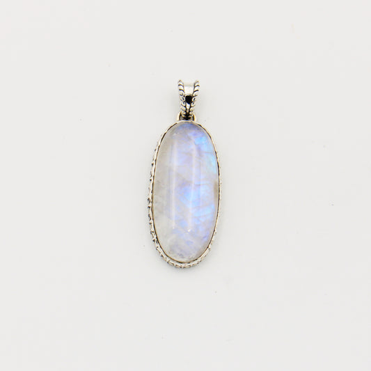 Rainbow Moonstone Large Oval Sterling Pendant