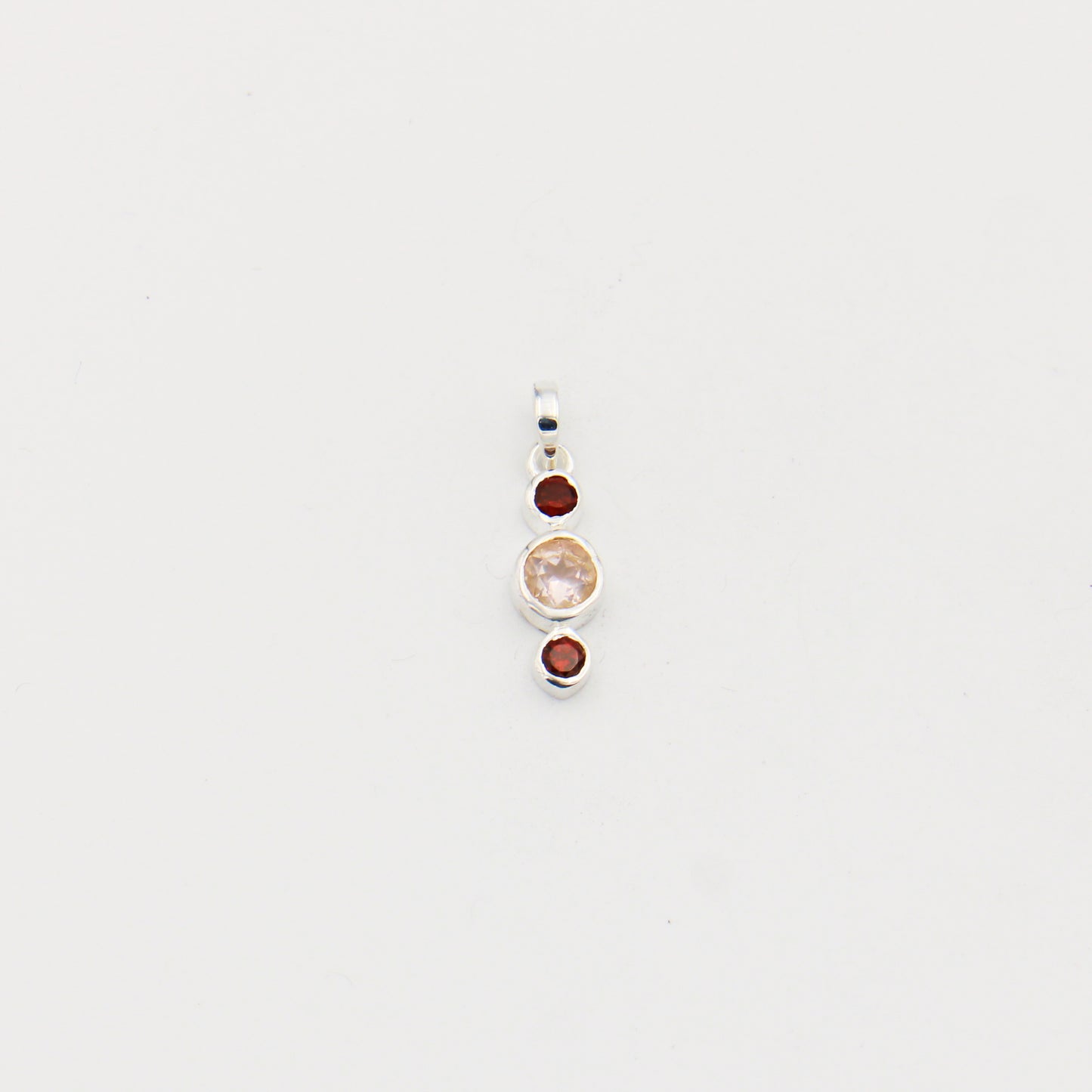 Dainty Rose Quartz & Garnet Sterling Pendant