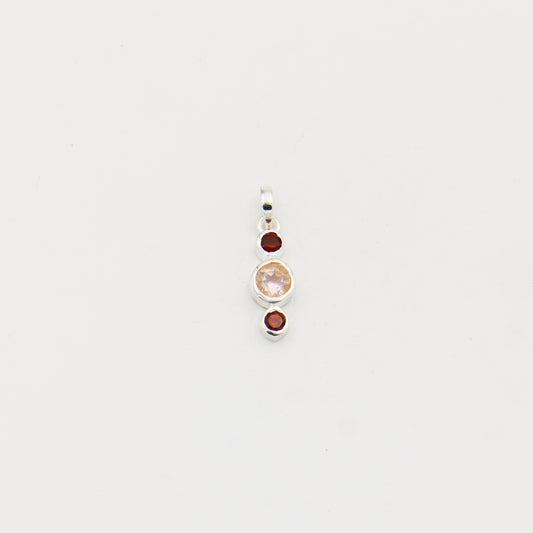 Dainty Rose Quartz & Garnet Sterling Pendant