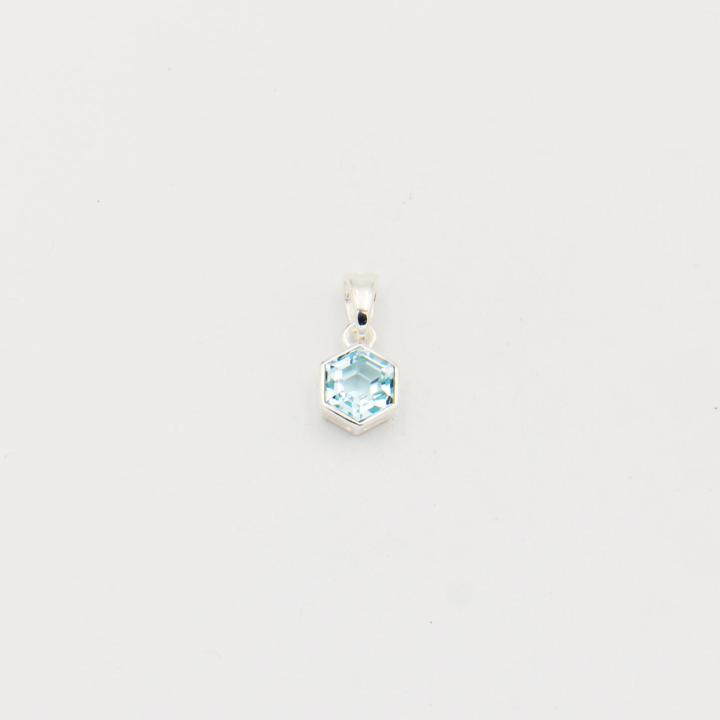 Blue Topaz Small Hexagonal Sterling Pendant