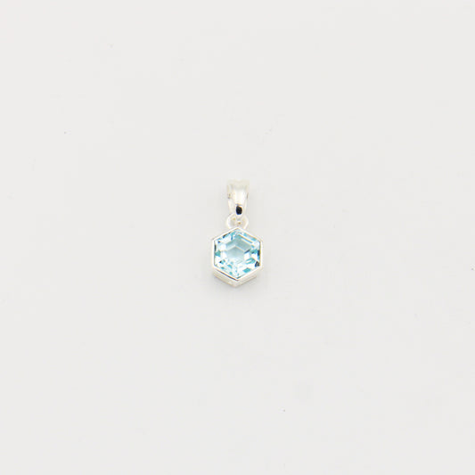 Blue Topaz Small Hexagonal Sterling Pendant