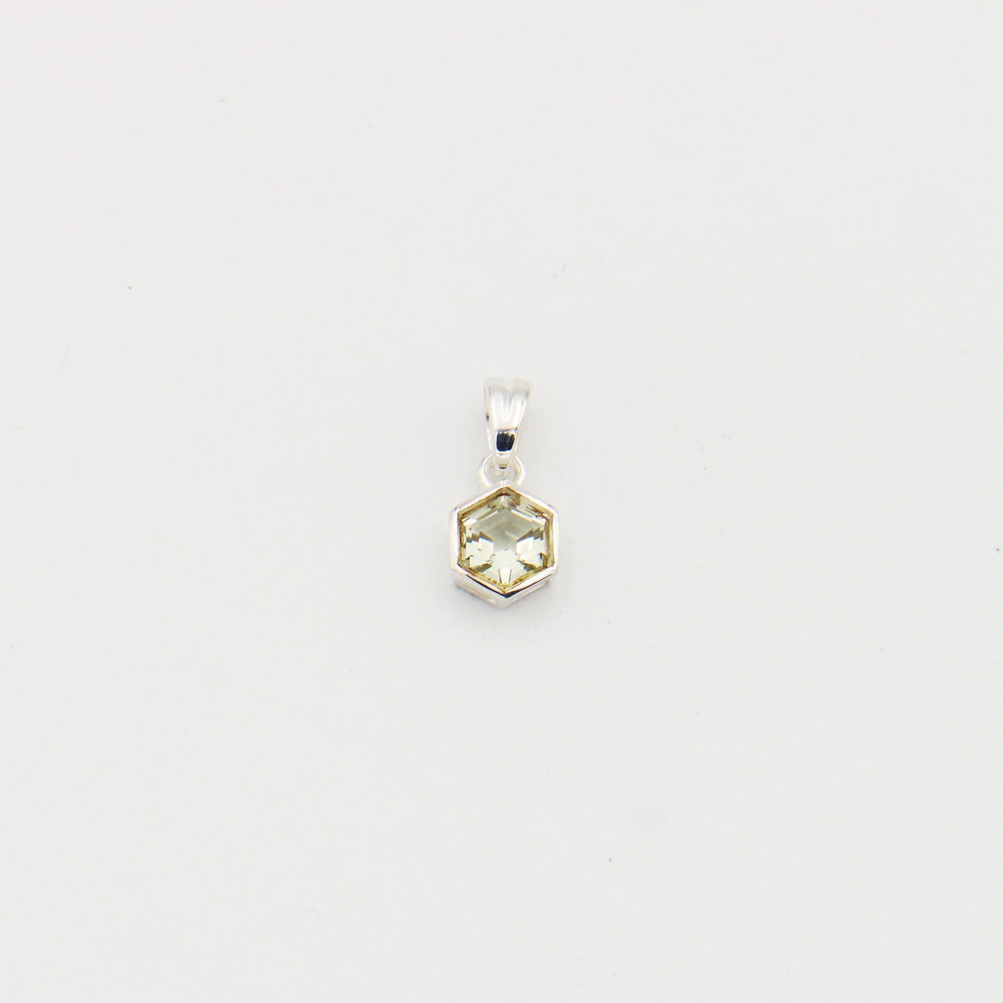 Green Amethyst Small Hexagonal Sterling Pendant
