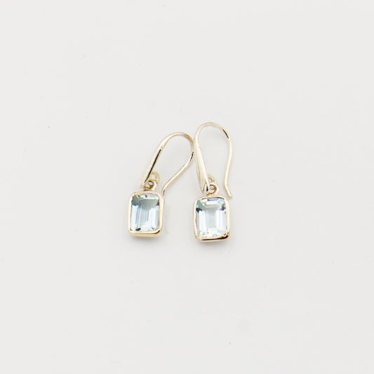 Aquamarine Emerald Cut Sterling Dangle Earrings