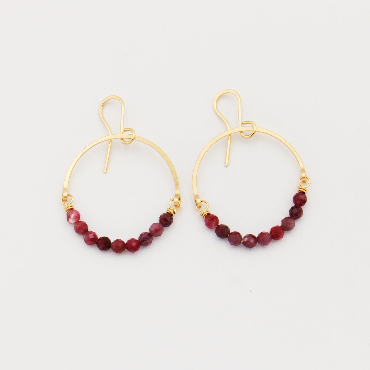 Pink Tourmaline GF Drop Hoops