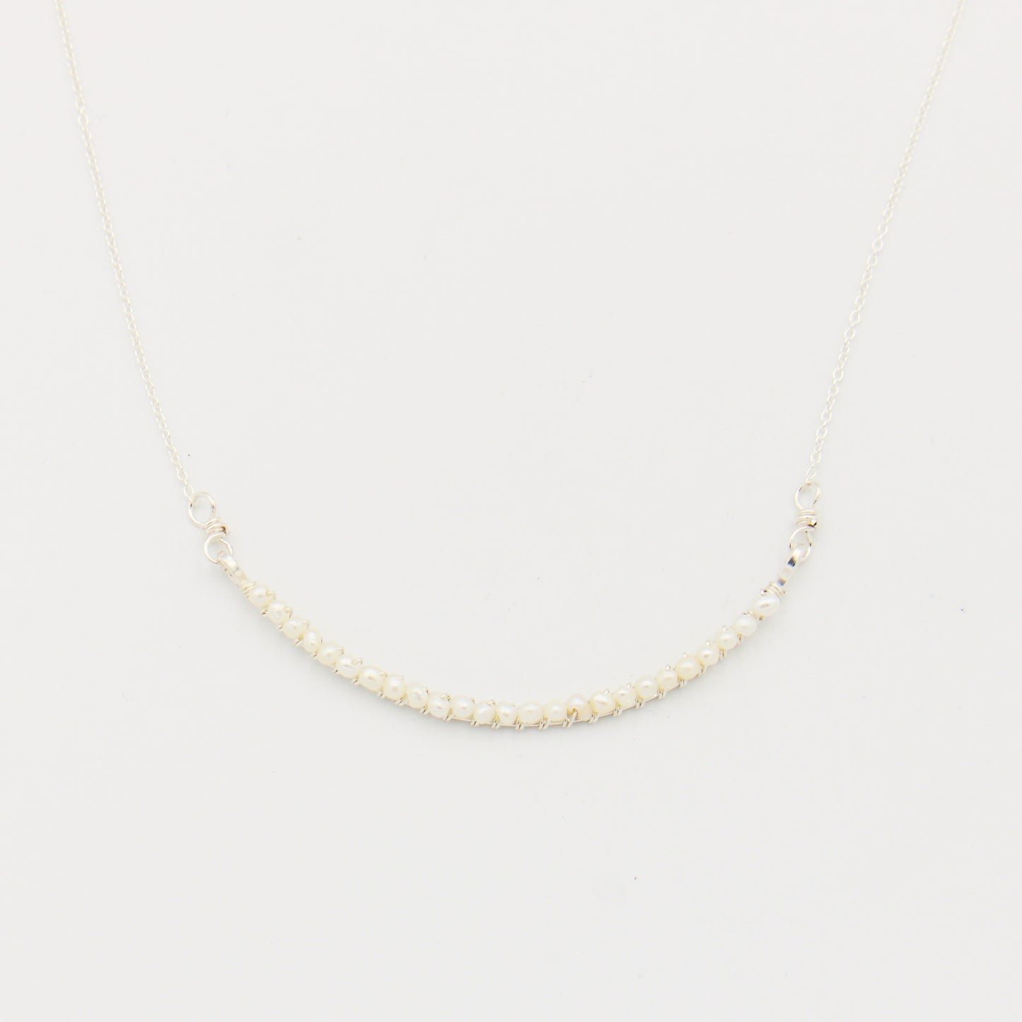 Pearl Adorned Curved Bar Sterling Necklace 18"