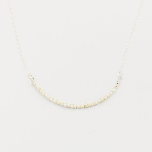 Pearl Adorned Curved Bar Sterling Necklace 18"