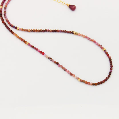 Ruby Beaded GF Necklace 16-17.75"
