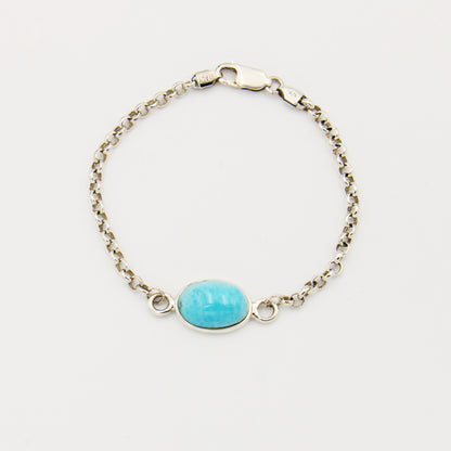 Larimar Single Oval Sterling Silver Chain Bracelet 7.5"