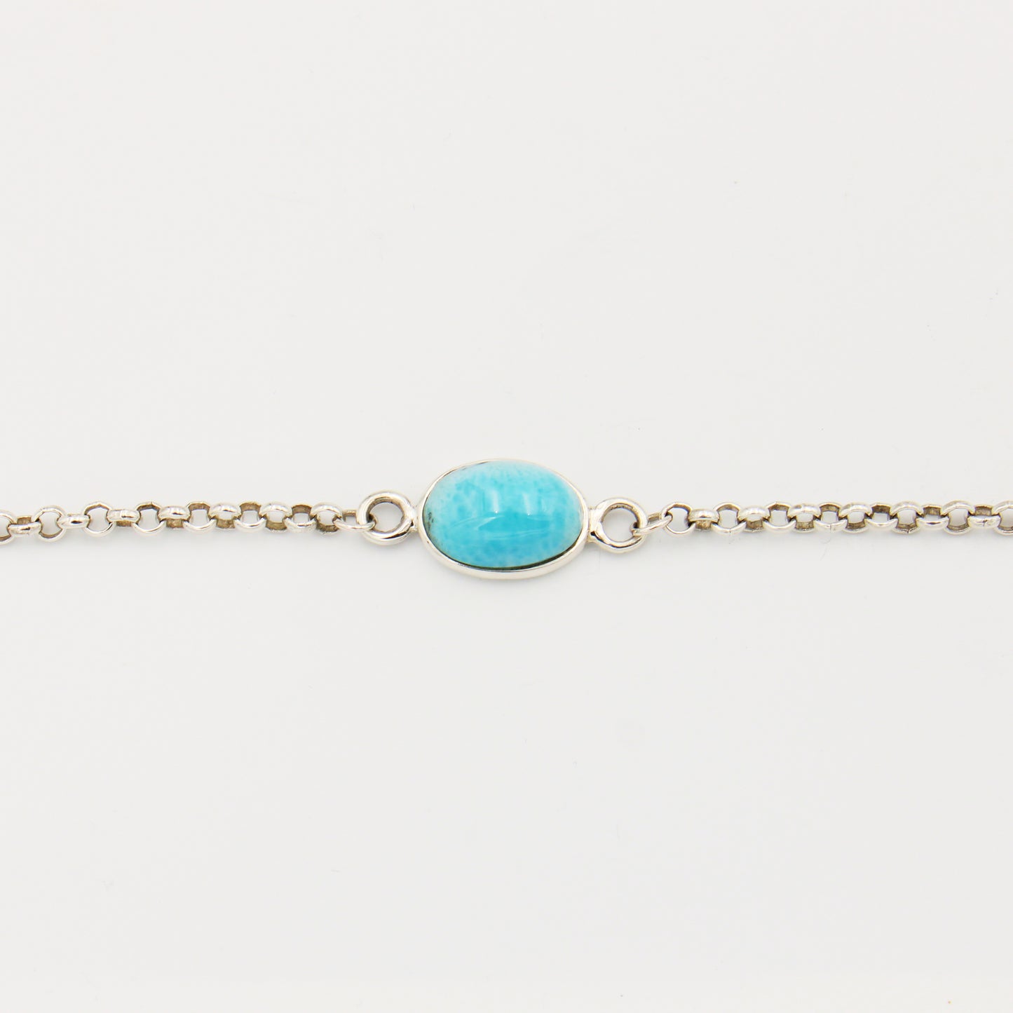 Larimar Single Oval Sterling Silver Chain Bracelet 7.5"