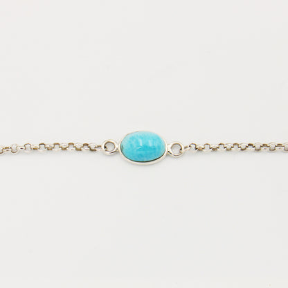 Larimar Single Oval Sterling Silver Chain Bracelet 7.5"