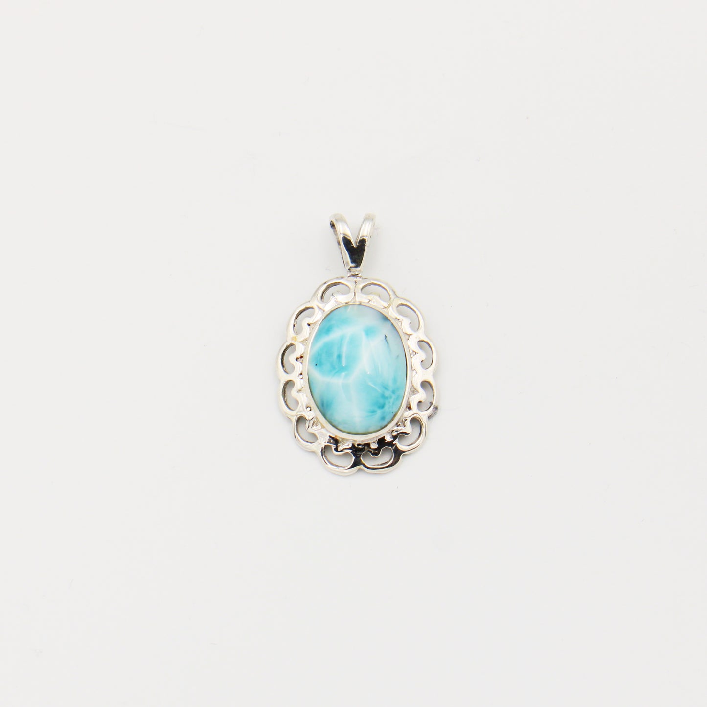 Larimar Oval Heart Frame Sterling Pendant
