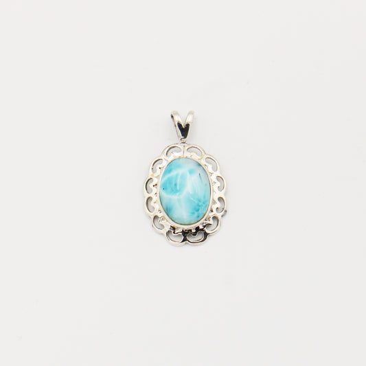 Larimar Oval Heart Frame Sterling Pendant
