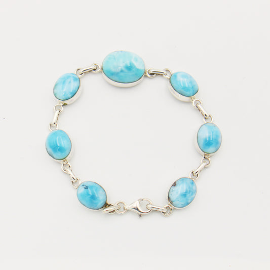 Larimar Oval Sterling Silver Chain Bracelet