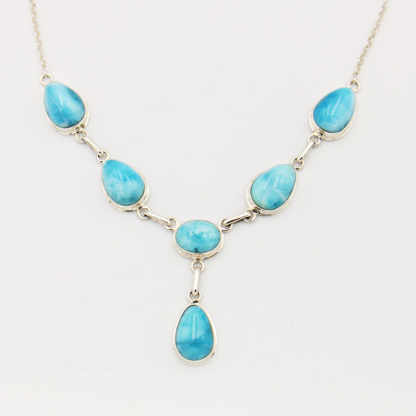 Larimar Six Pears Sterling Silver Necklace 17"