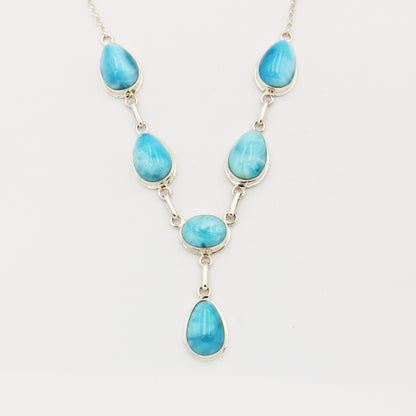 Larimar Six Pears Sterling Silver Necklace 17"