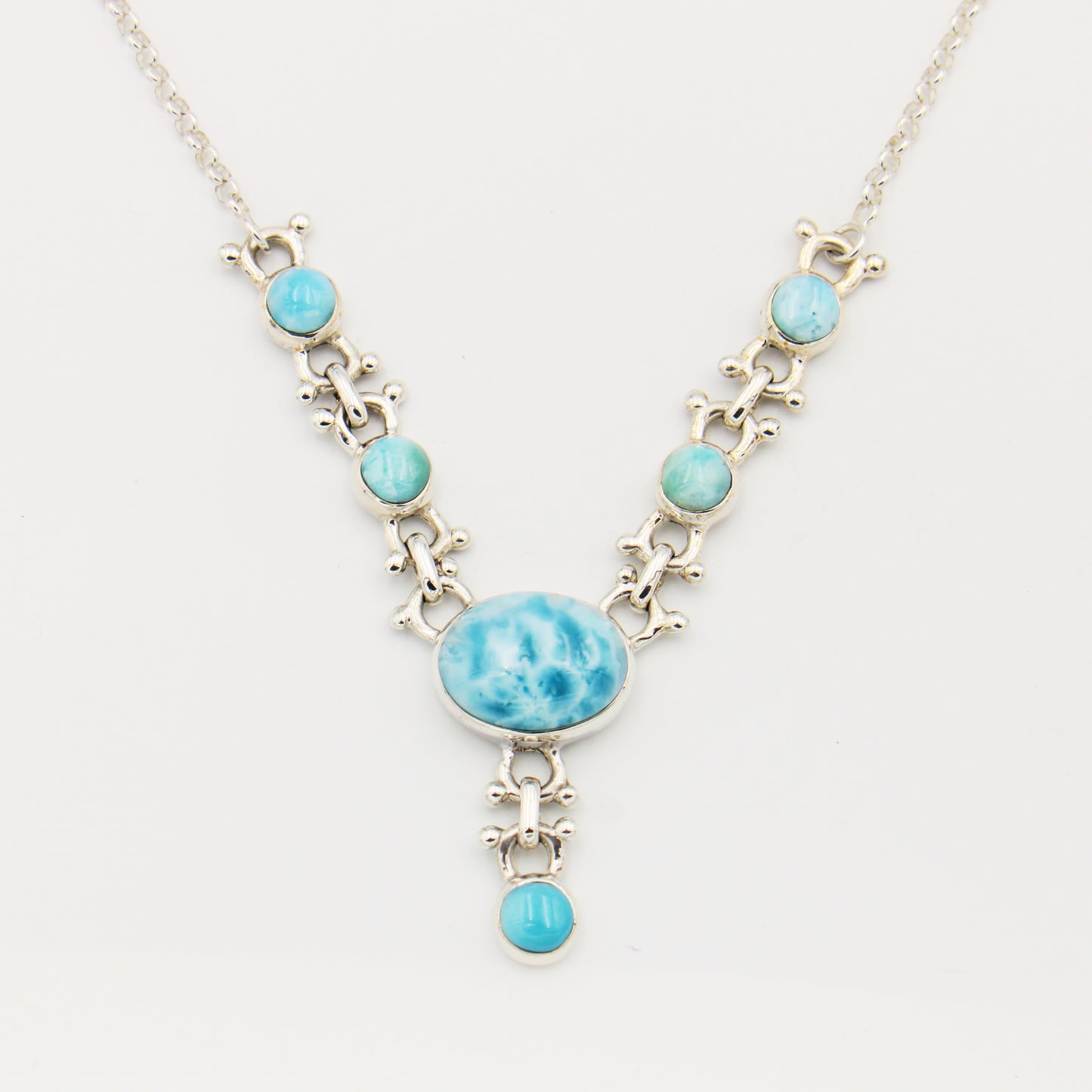 Larimar Oval Multi Stone & Special Link Sterling Necklace 17"