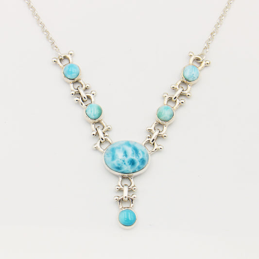 Larimar Oval Multi Stone & Special Link Sterling Necklace 17"