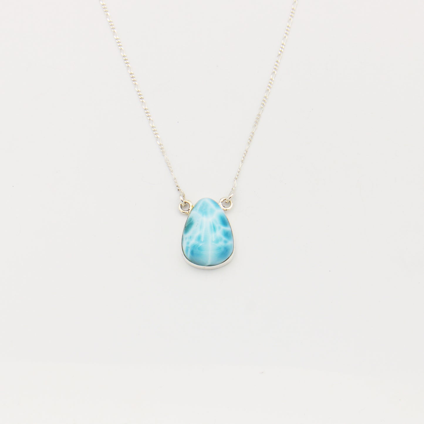 Larimar Pear Sterling Silver Figaro Necklace 18.5"