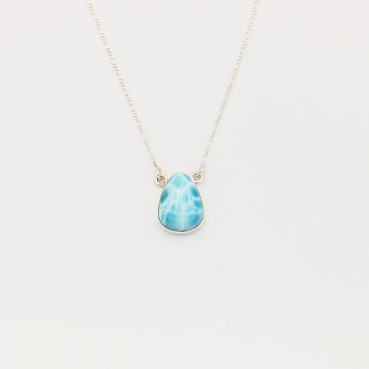 Larimar Pear Sterling Silver Figaro Necklace 18.5"