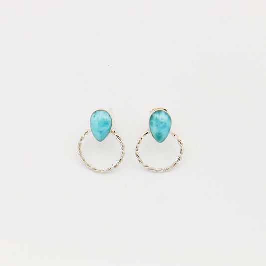 Larimar Teardrop Sterling Circle Drop Earrings
