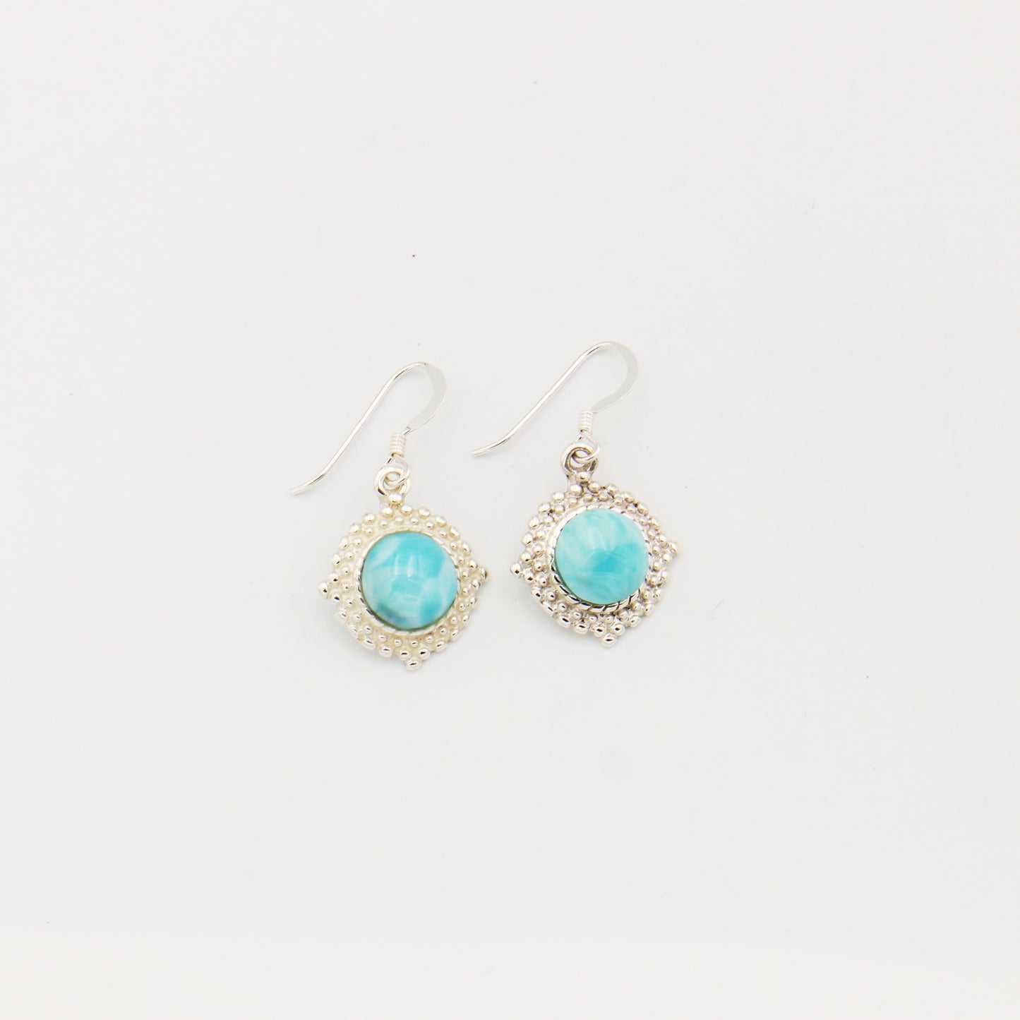 Larimar Round Ornate Frame Sterling Earrings