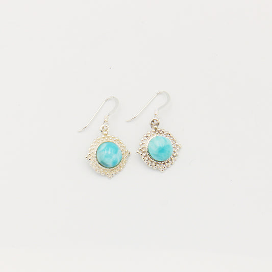 Larimar Round Ornate Frame Sterling Earrings