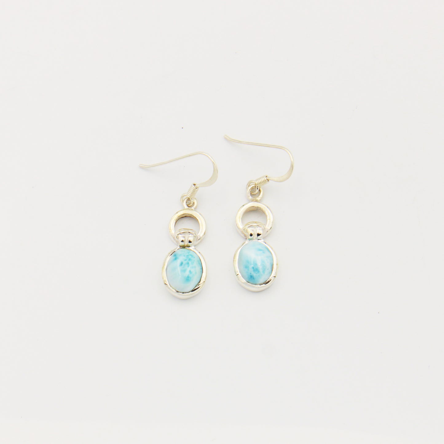 Larimar Oval & Round Link Sterling Earrings