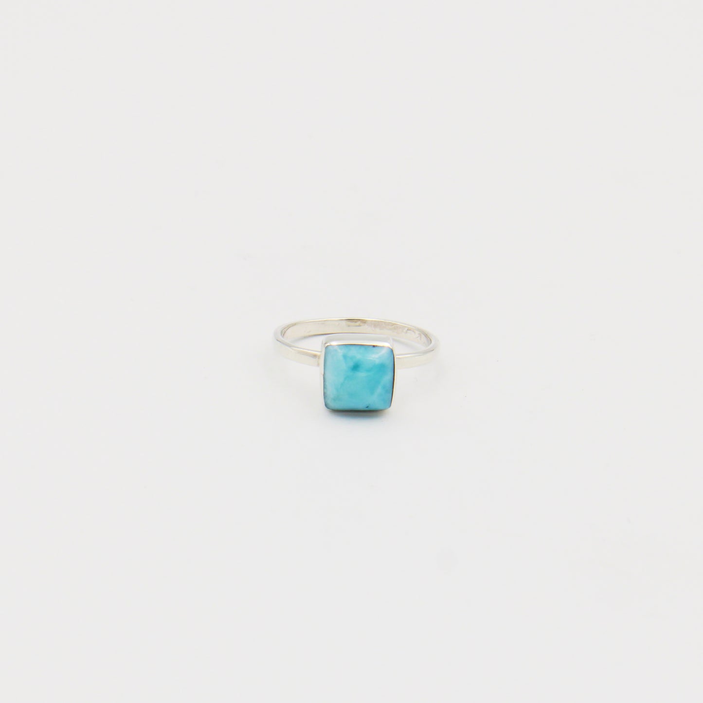 Larimar Square with Dainty Band Sterling Ring Size 9