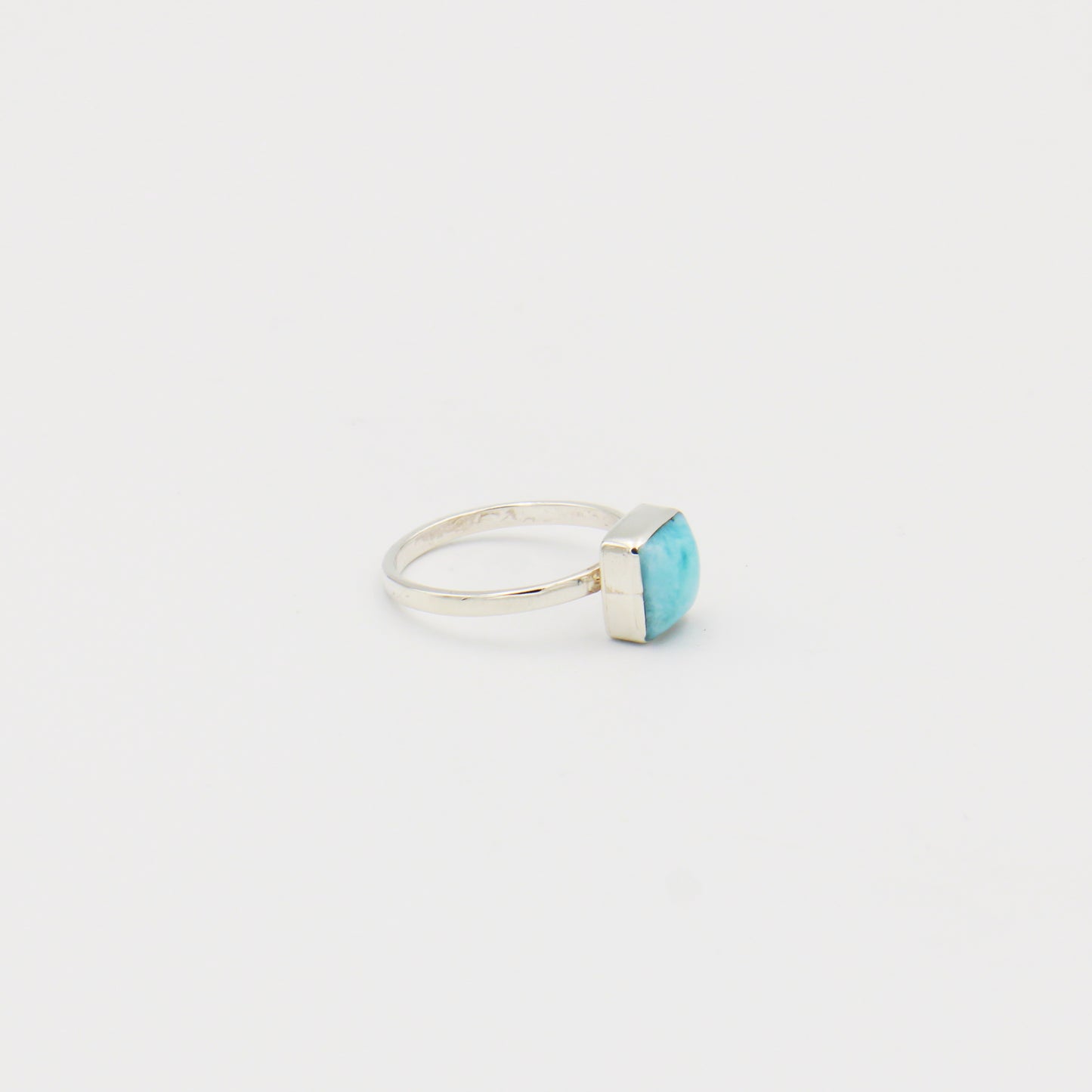 Larimar Square with Dainty Band Sterling Ring Size 9