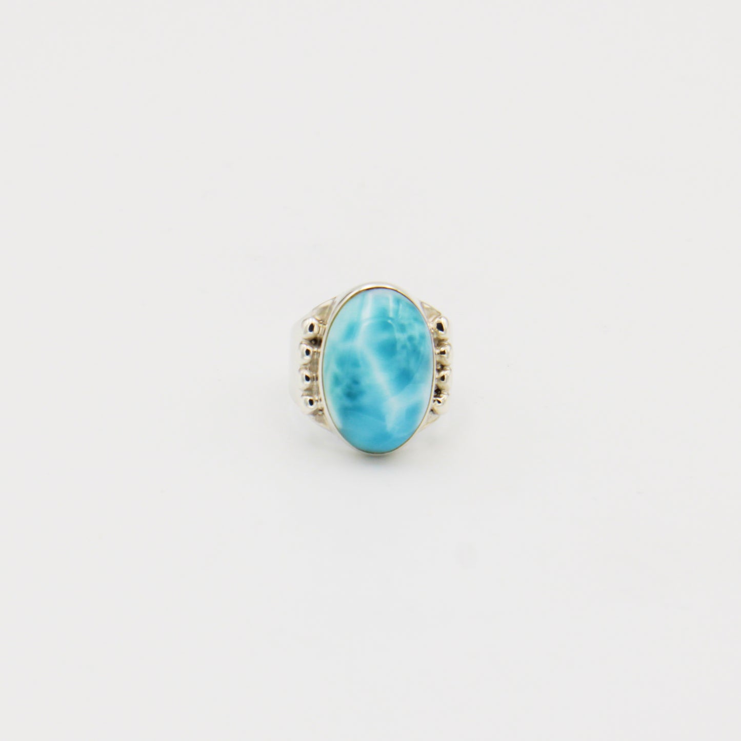 Larimar Oval Sterling Wide Band with Dots Ring Size 8