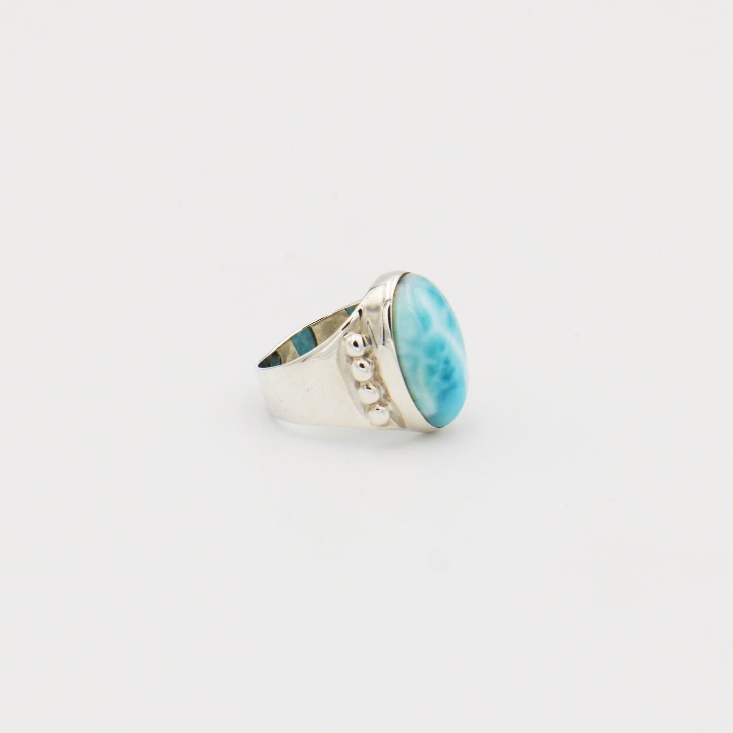 Larimar Oval Sterling Wide Band with Dots Ring Size 8