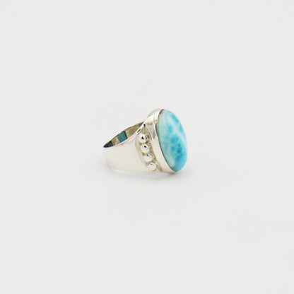 Larimar Oval Sterling Wide Band with Dots Ring Size 8