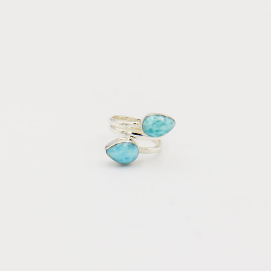 Larimar Double Pear Wrapped Sterling Ring Size 7