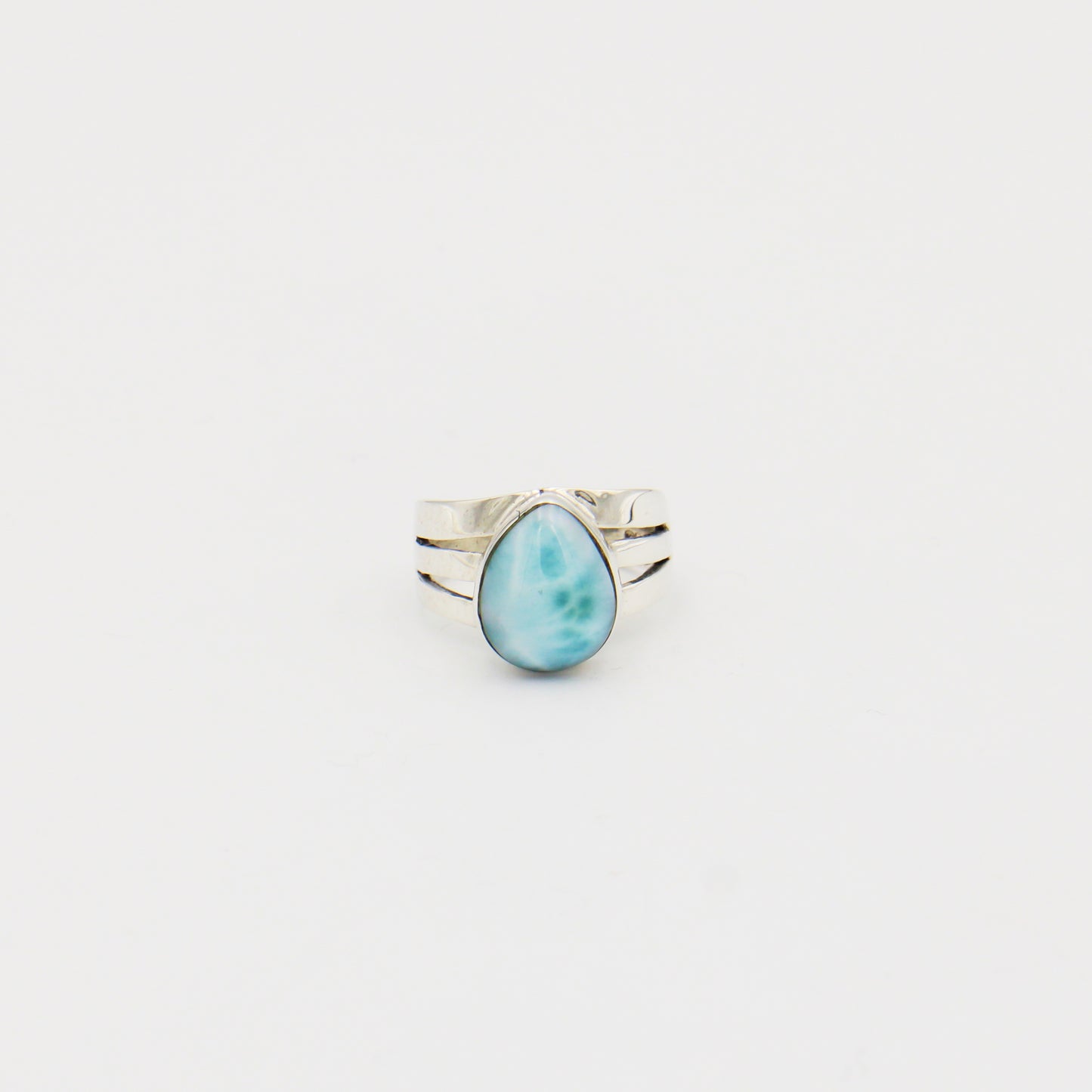 Larimar Pear Triple Split Shank Sterling Ring Size 7.5