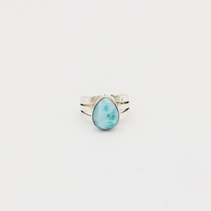 Larimar Pear Triple Split Shank Sterling Ring Size 7.5