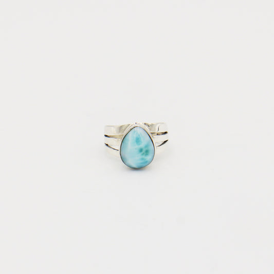 Larimar Pear Triple Split Shank Sterling Ring Size 7.5