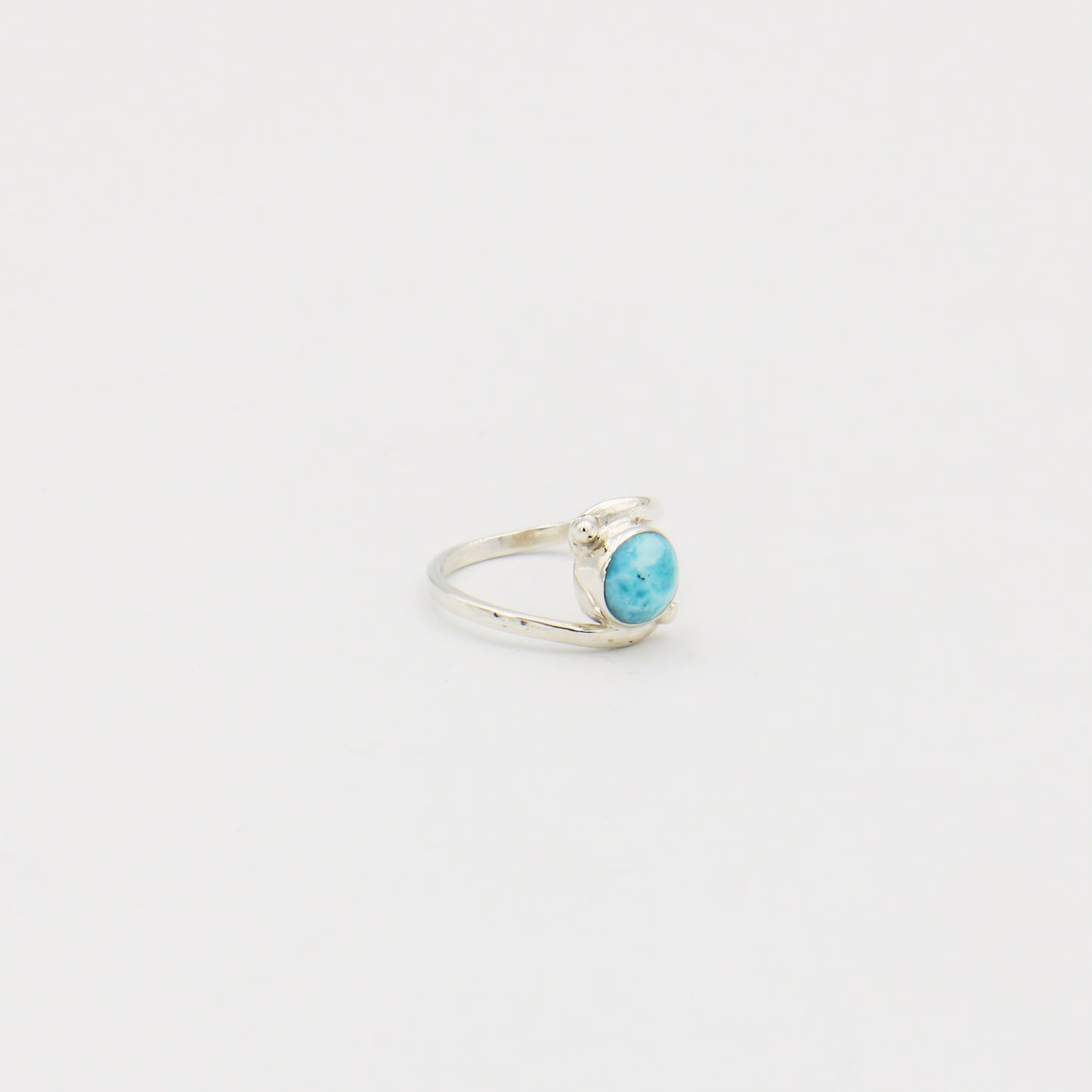 Larimar Round Sterling Bypass Ring Size 6