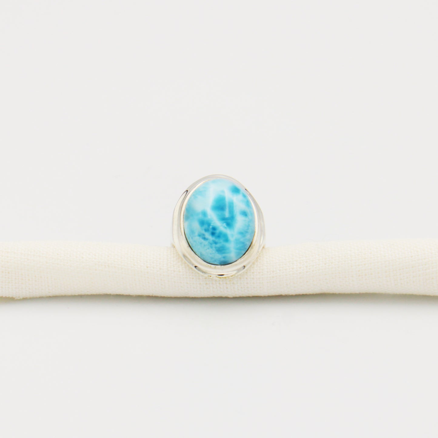 Larimar Oval Sterling Bezel Ring Size 7