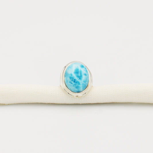 Larimar Oval Sterling Bezel Ring Size 7