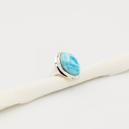Larimar Oval Sterling Bezel Ring Size 7