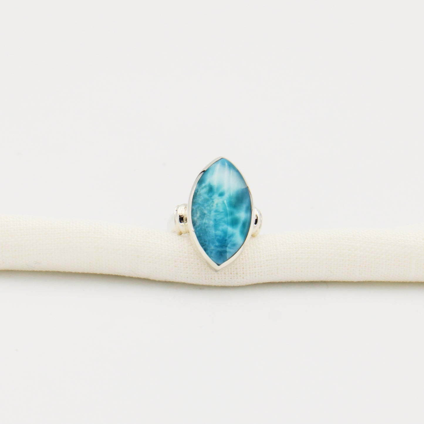 Larimar Large Marquise Sterling Ringed Band Ring Size 9