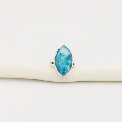 Larimar Large Marquise Sterling Ringed Band Ring Size 9
