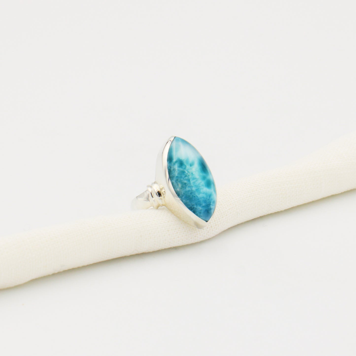 Larimar Large Marquise Sterling Ringed Band Ring Size 9