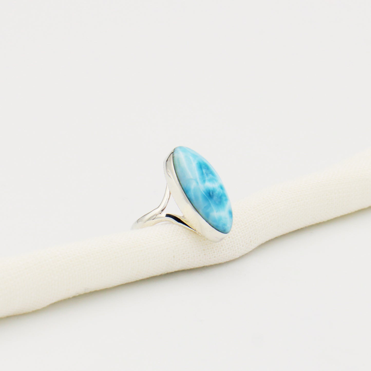 Larimar Long Oval Split Band Sterling Ring Size 7