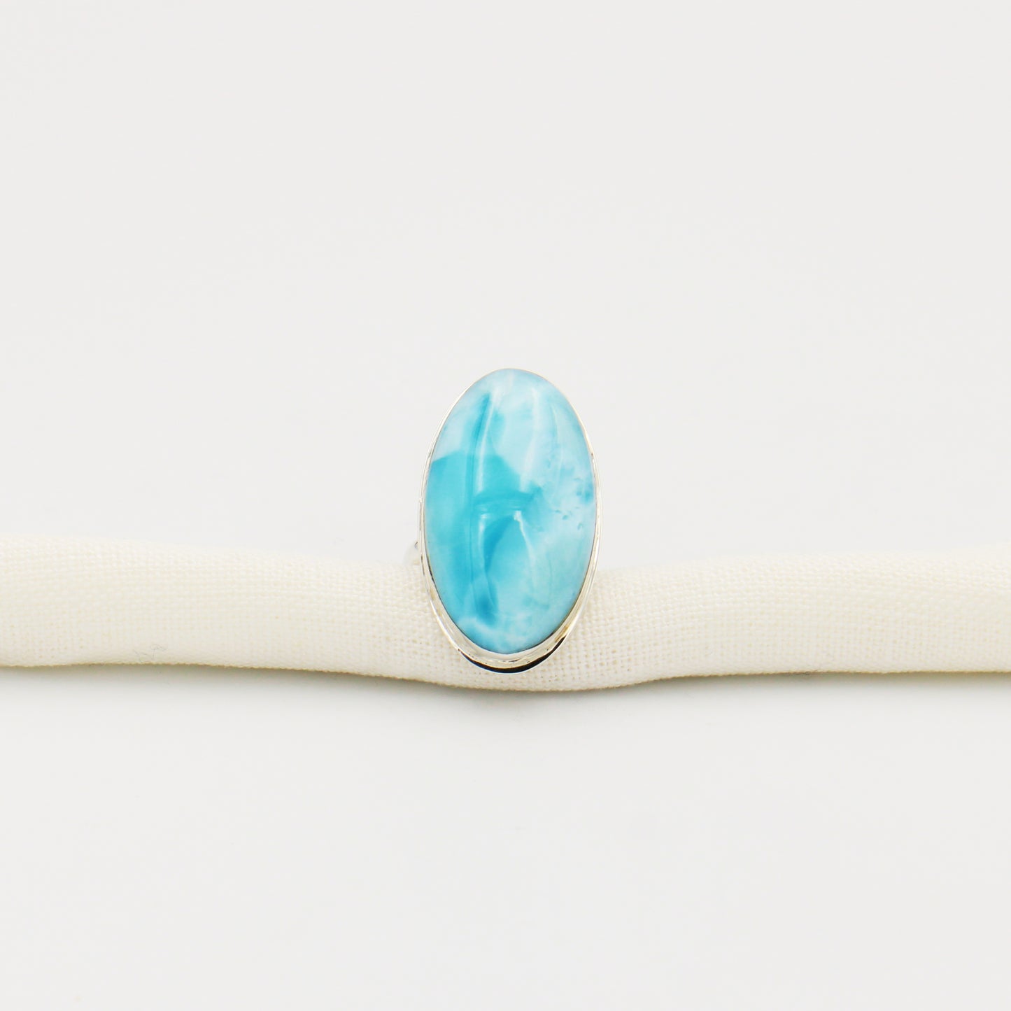 Larimar Large Oval Sterling Split Shank Ring Size 8