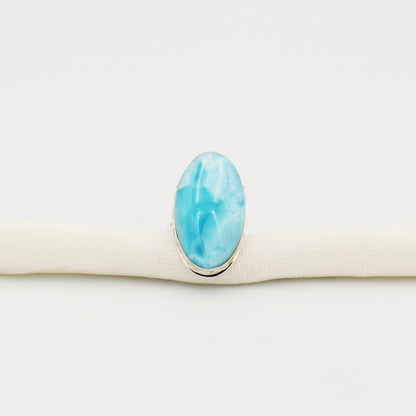 Larimar Large Oval Sterling Split Shank Ring Size 8