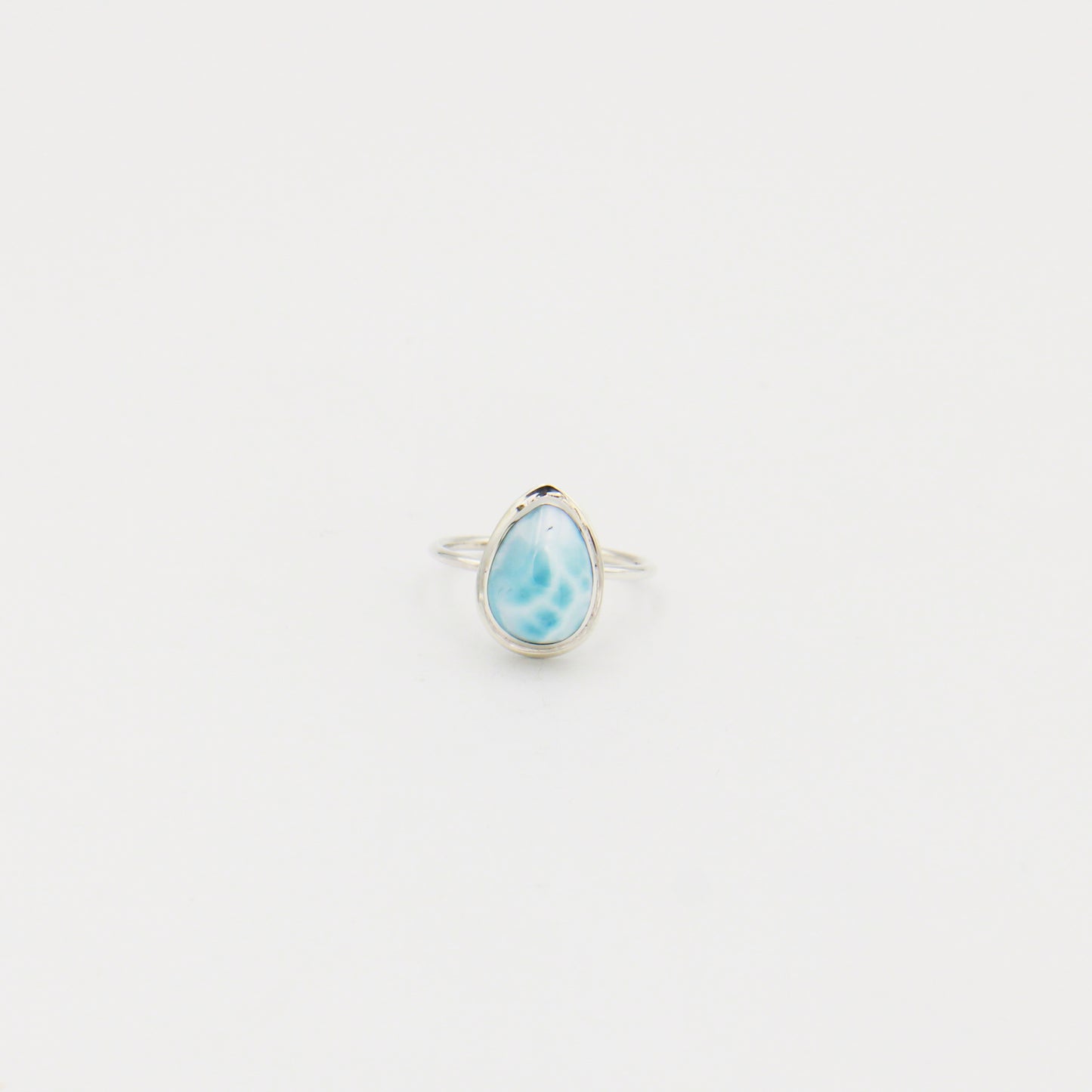 Larimar Pear Frame Bezel with Dainty Band Sterling Ring Size 7.5
