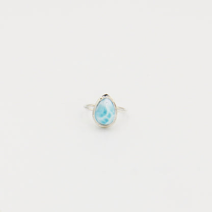 Larimar Pear Frame Bezel with Dainty Band Sterling Ring Size 7.5